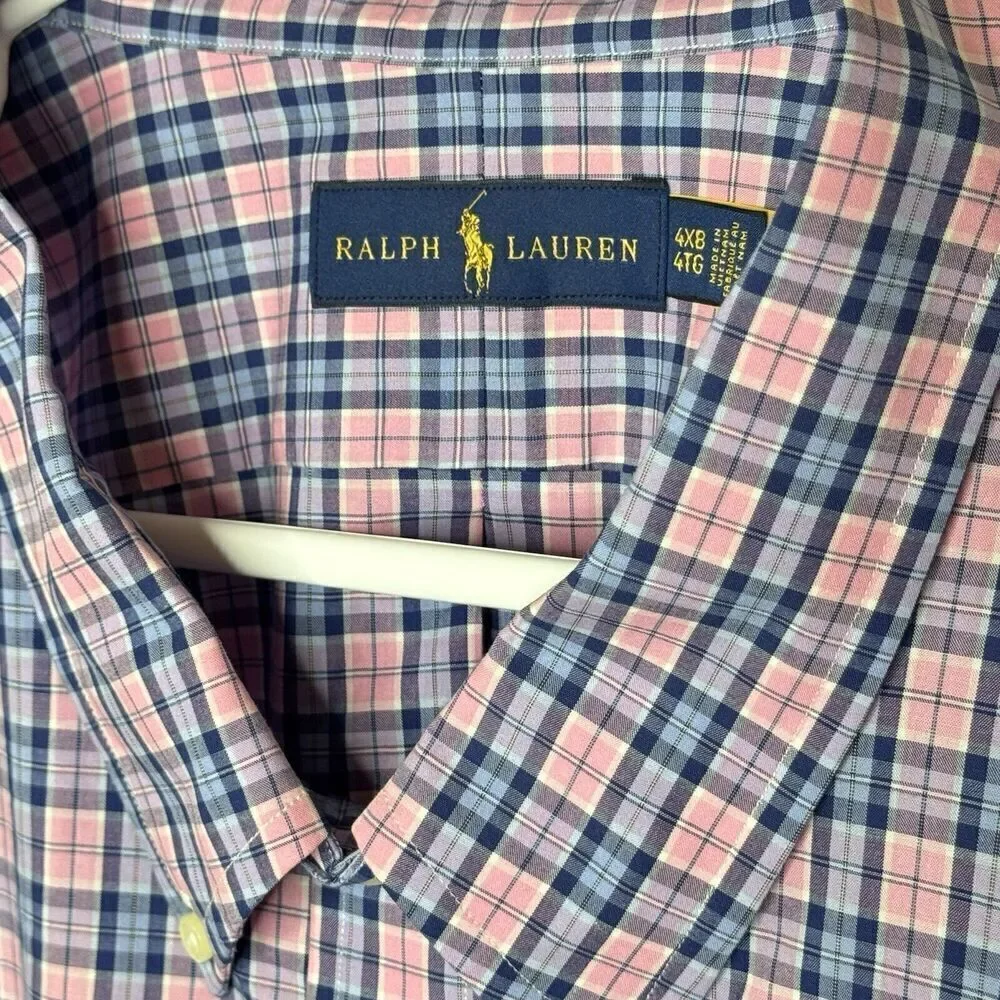 Polo Ralph Lauren Shirt Mens 4XB T Bright Plaid Button Blue Purple Pink New $110